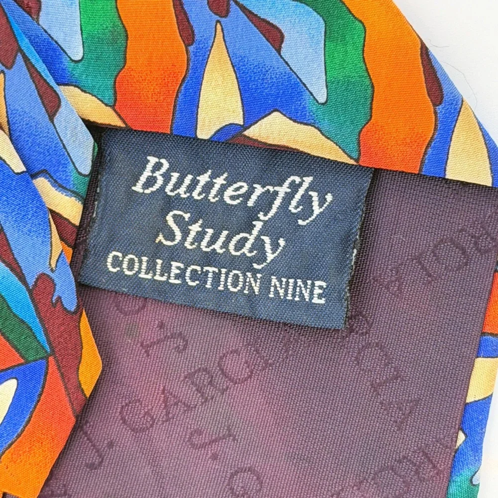 J Garcia Necktie Mens OS Multicolor Butterfly Study Abstract Silk Vintage Tie